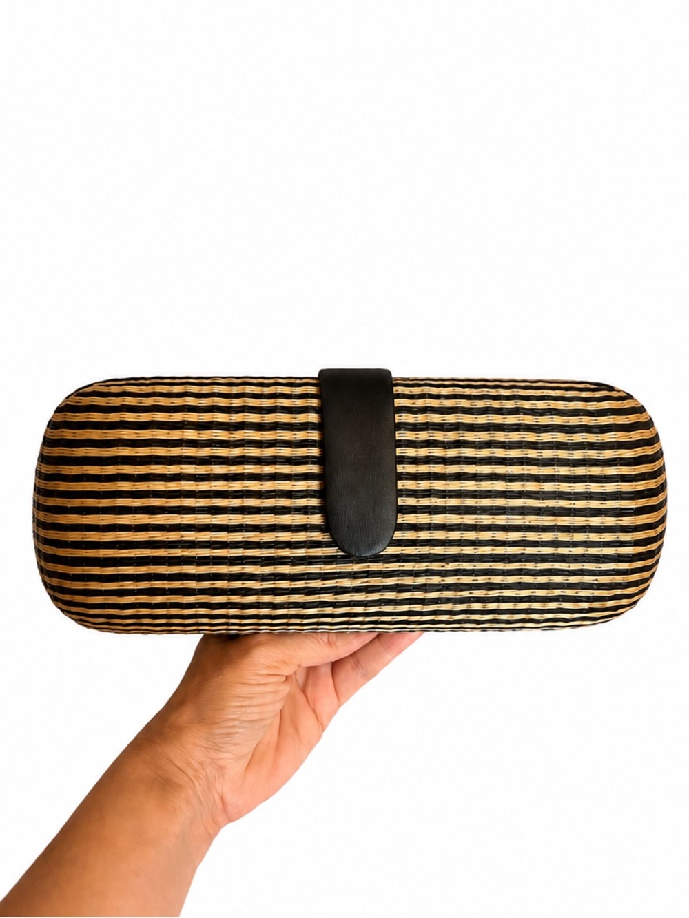 3 in 1 Structured Convertible Striped Woven Crossbody/Clutch Bag Black/Natural